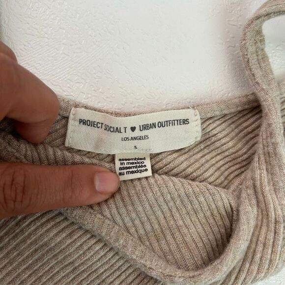 Urban Outfitters Project Social T Ribbed Knit Tank Women’s Small Beige Tie Side - Picture 3 of 5
